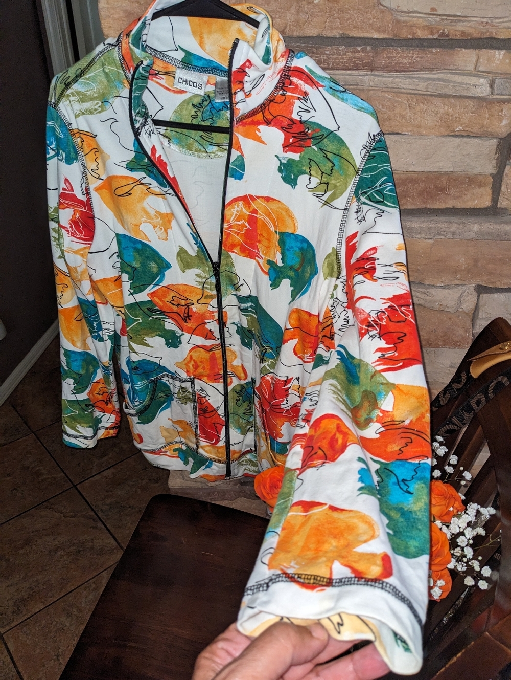 Chico's Colorful Abstract Fish Zip Jacket - Picture 4 of 9